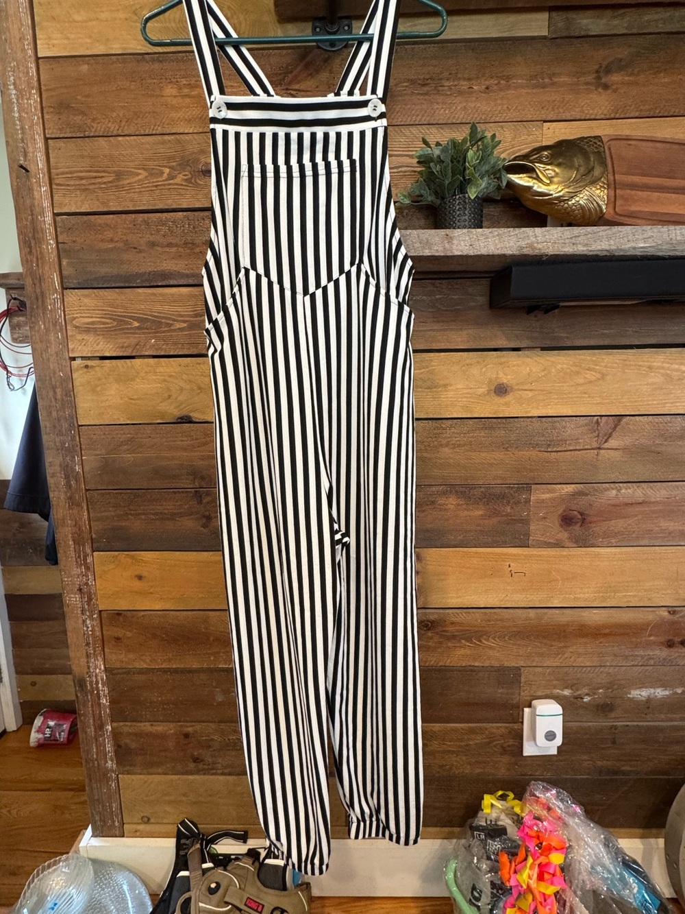 HALARA Black & White Striped Overalls Jumpsuit
